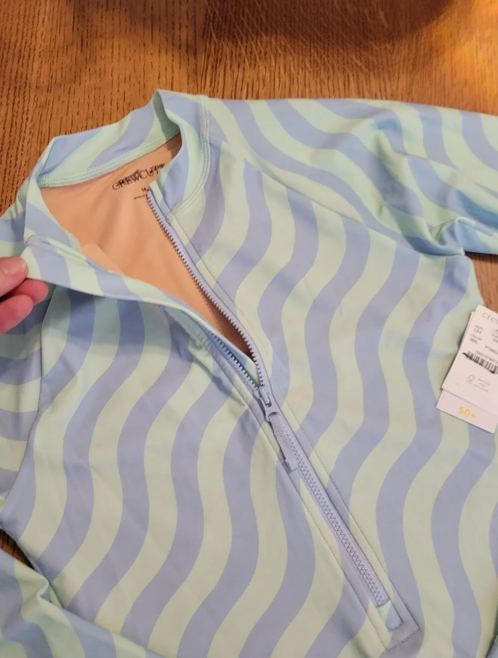 Crewcuts Zip-up Rash Guard One-piece Swimsuit - Mint stripe